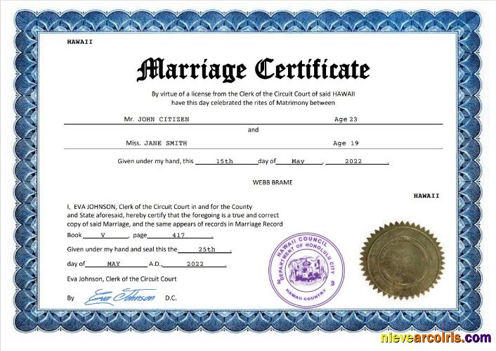 Hawaii marriage certificate